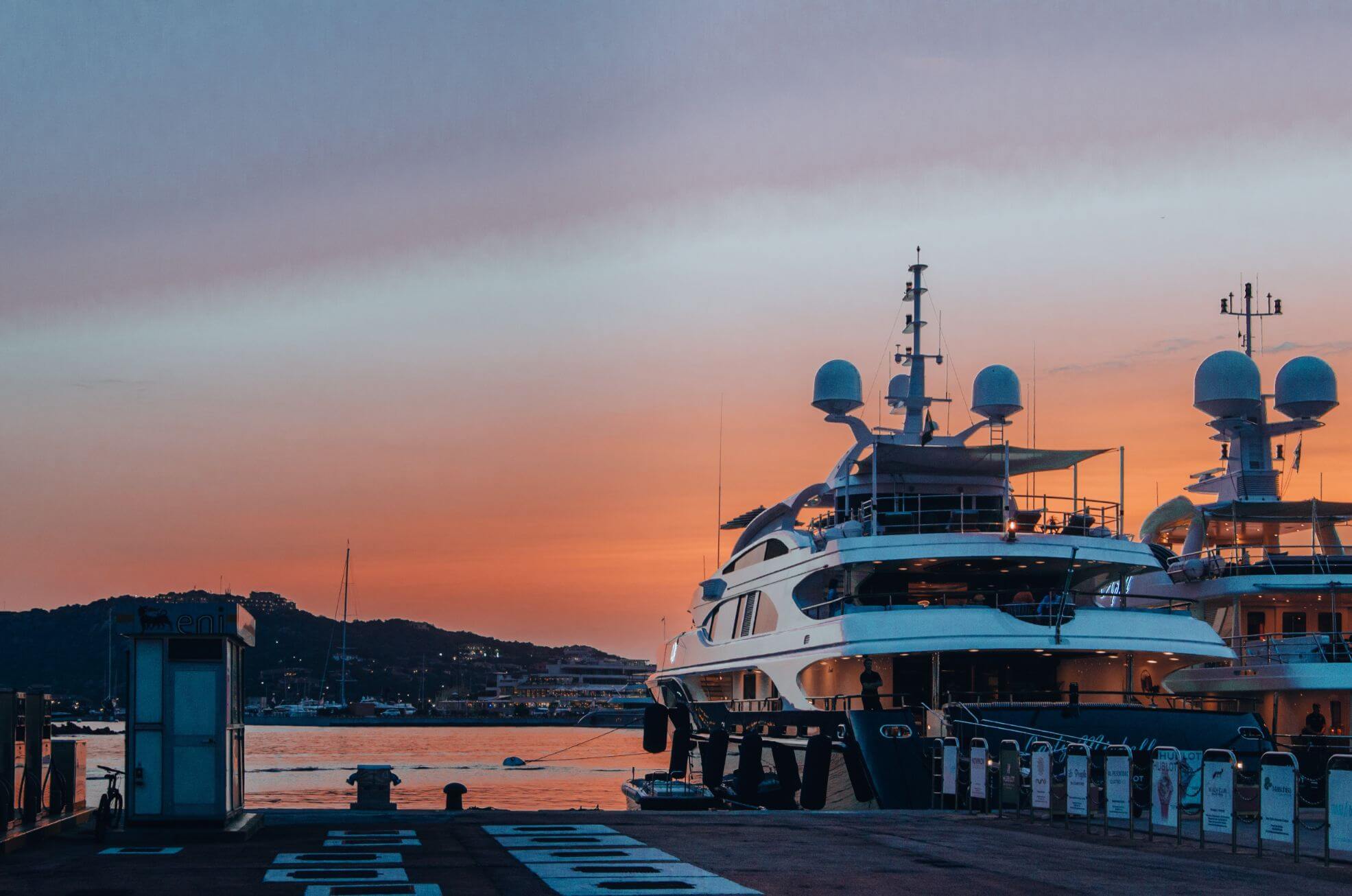 superyachts in sunset